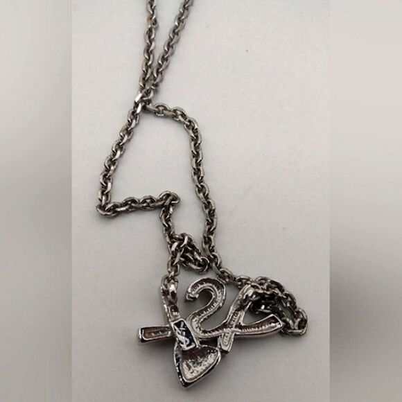 YSL Yves Saint Laurent Rhinestone Heart Silver Necklace Choker Jewelry Authentic - Picture 13 of 15